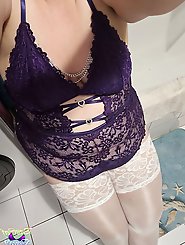 Women of mature age having sex at their workplace.