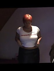 Lewd businesswoman seems excited